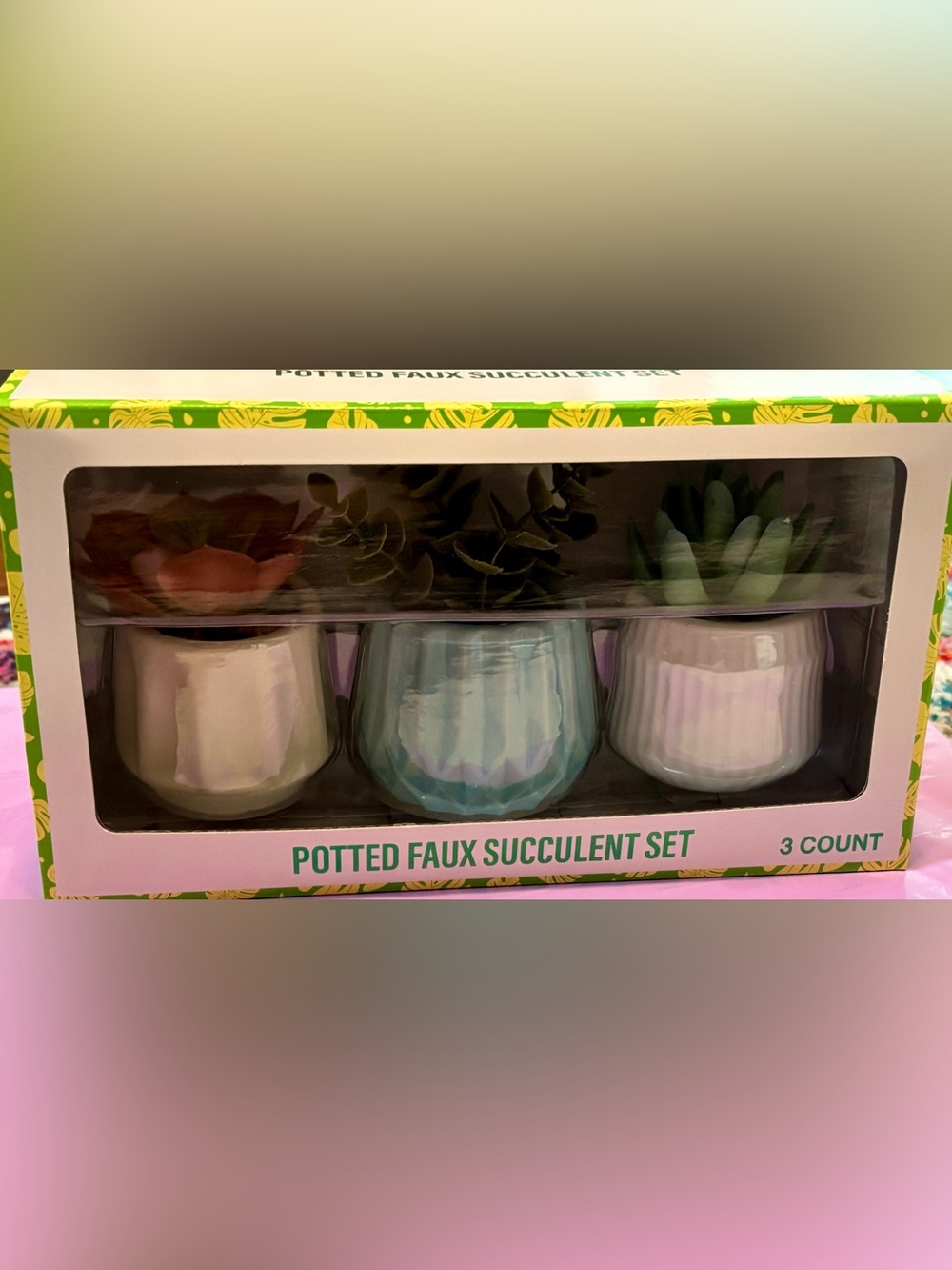 Potted Faux Succulent Set - Pastel Ceramic Planters (3pc)